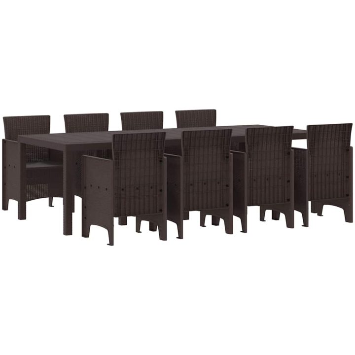 Trädgårds matbord 9 pcs Brun Rotting & Metall vidaXL 250 x 100 x 73 cm – bild 2