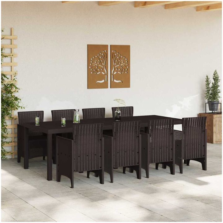 Trädgårds matbord 9 pcs Brun Rotting & Metall vidaXL 250 x 100 x 73 cm – bild 3
