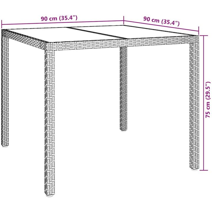 Trädgårds Matbord Grå Konstrotting vidaXL 90 x 90 x 75 cm – bild 7
