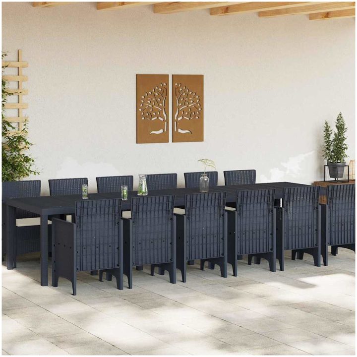 Trädgårds matbordset 13 pcs Antracit Konstrotting vidaXL Stort – bild 3