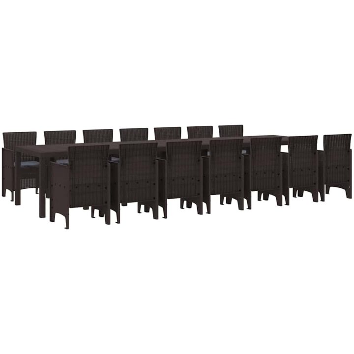 Trädgårds matgrupp 15 pcs Brun Polyetenrattan. vidaXL Stor – bild 2