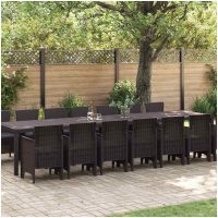 Trädgårds matgrupp 15 pcs Brun Polyetenrattan. vidaXL