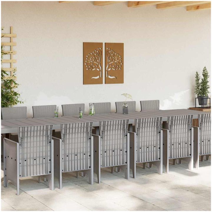 Trädgårds matgrupp 15 pcs Ljusgrå Konstrotting & Stål vidaXL 14 - Sits – bild 3