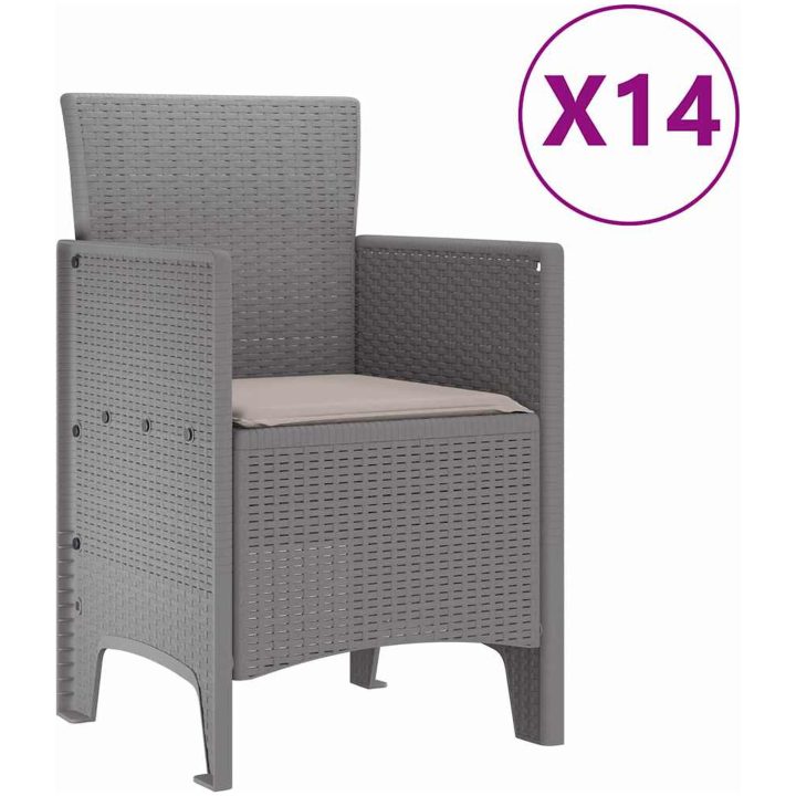 Trädgårds matgrupp 15 pcs Ljusgrå Konstrotting & Stål vidaXL 14 - Sits – bild 5