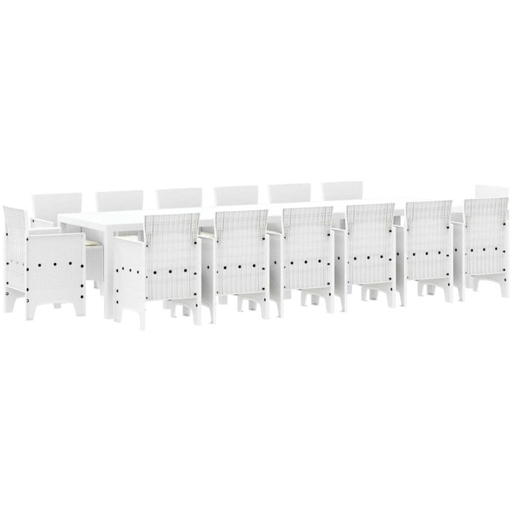 Trädgårds matgrupp 15 pcs Vit Poly Rattan, metall vidaXL Large – bild 2