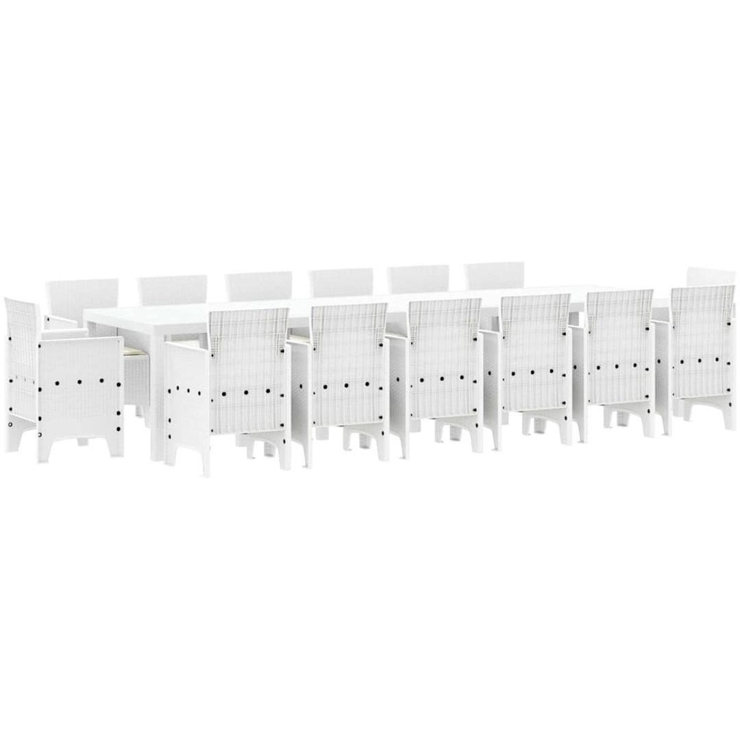 Trädgårds matgrupp 15 pcs Vit Poly Rattan, metall vidaXL Large – bild 5