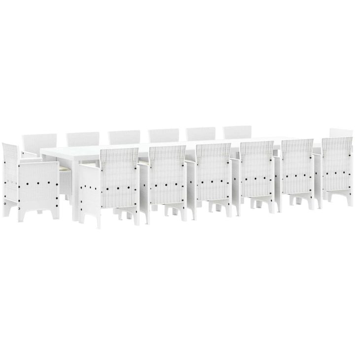 Trädgårds matgrupp 15 pcs Vit Poly Rattan, metall vidaXL Large – bild 5