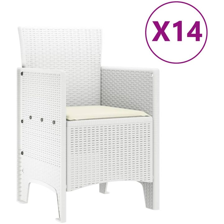 Trädgårds matgrupp 15 pcs Vit Poly Rattan, metall vidaXL Large – bild 7