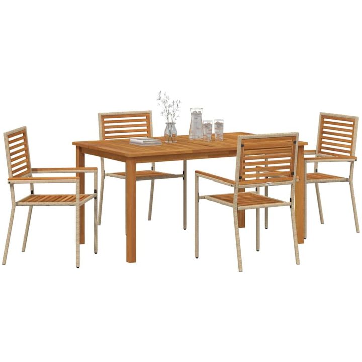 Trädgårds Matgrupp 5 pcs Beige vidaXL 150 x 90 x 74 cm – bild 3