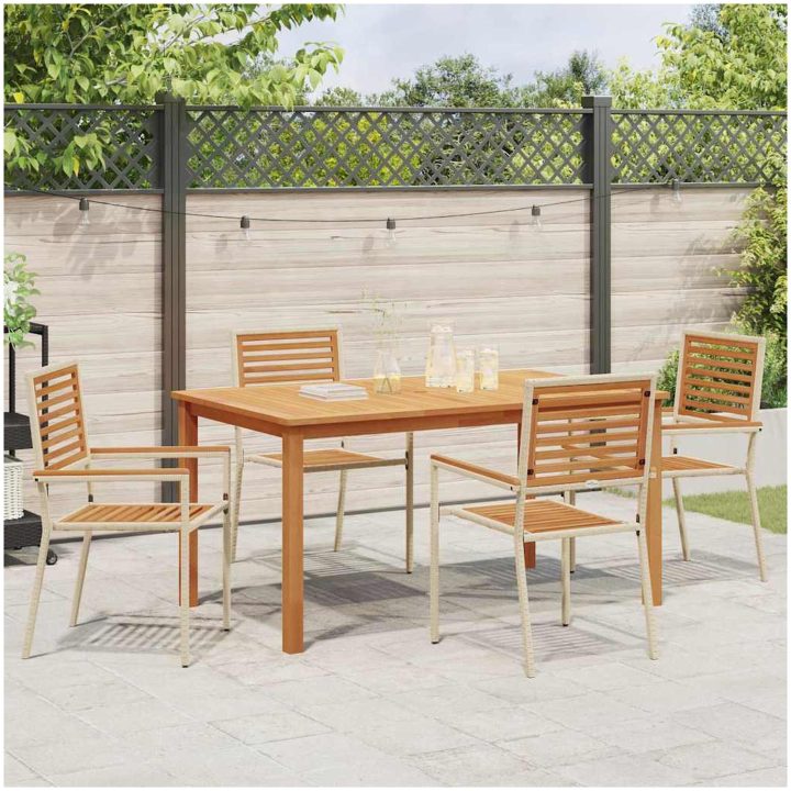 Trädgårds Matgrupp 5 pcs Beige vidaXL 150 x 90 x 74 cm – bild 4