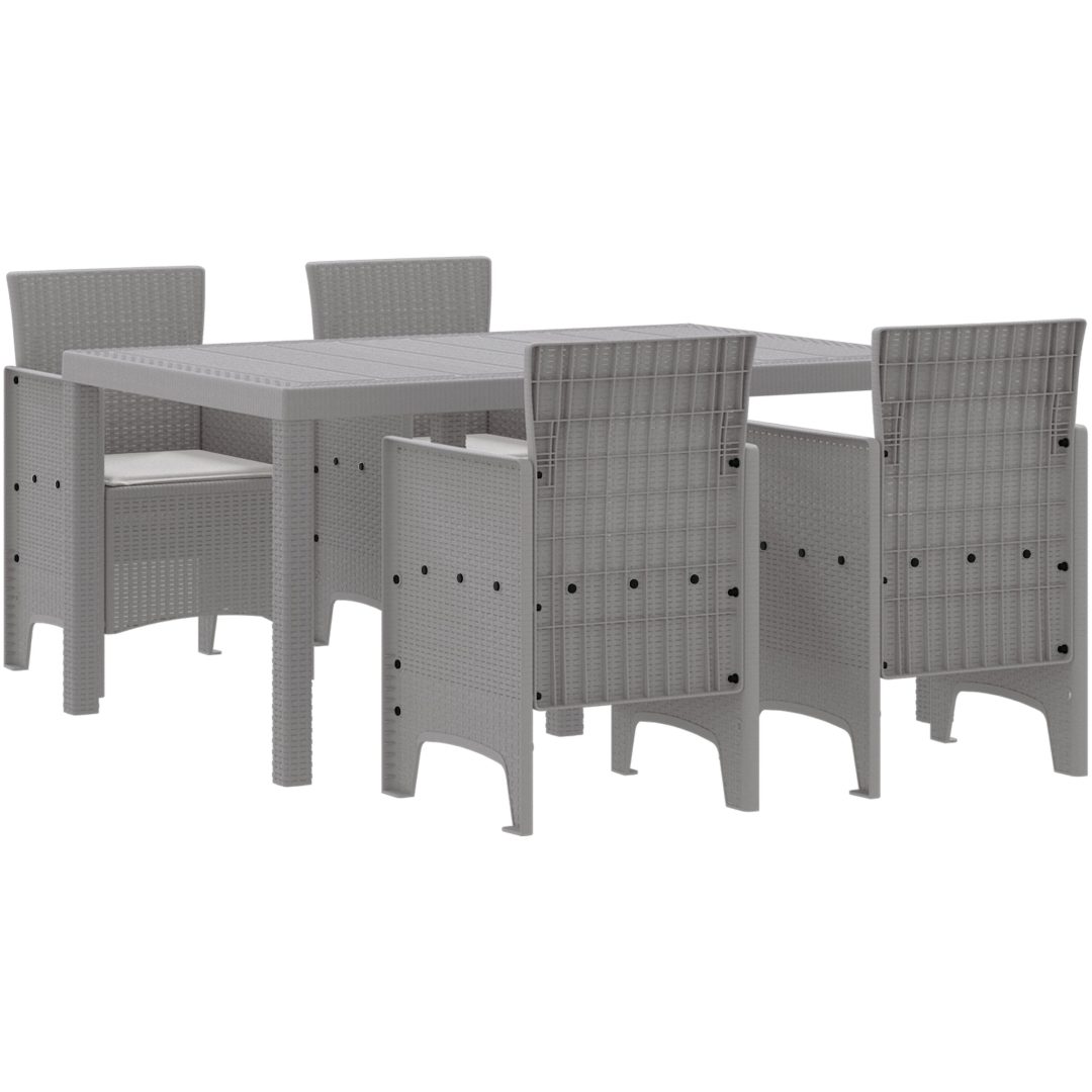 Trädgårds Matgrupp 5 pcs Ljusgrå PE Rattan vidaXL 150 x 100 x 73 cm – bild 2