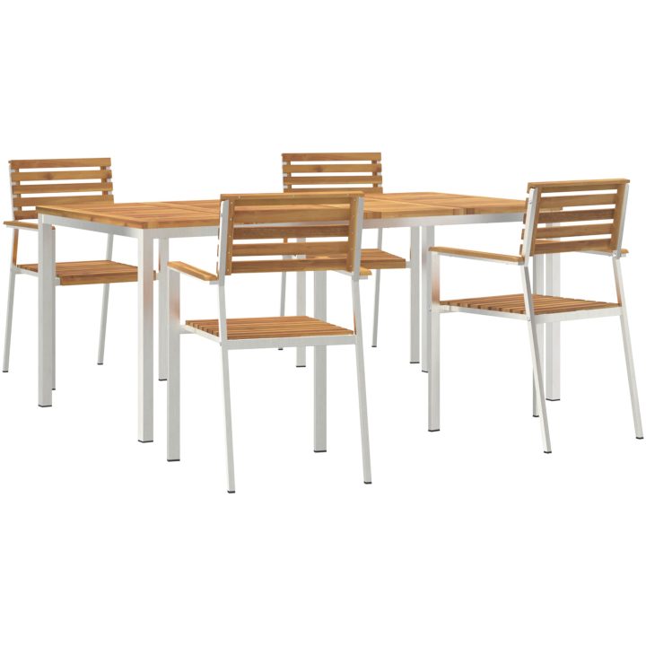 Trädgårds matgrupp 5 pcs Massivt akaciaträ & rostfritt stål vidaXL 180 x 90 x 75 cm – bild 2