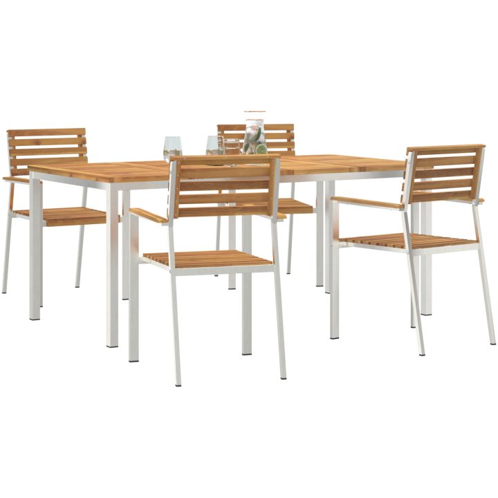 Trädgårds matgrupp 5 pcs Massivt akaciaträ & rostfritt stål vidaXL 180 x 90 x 75 cm – bild 3