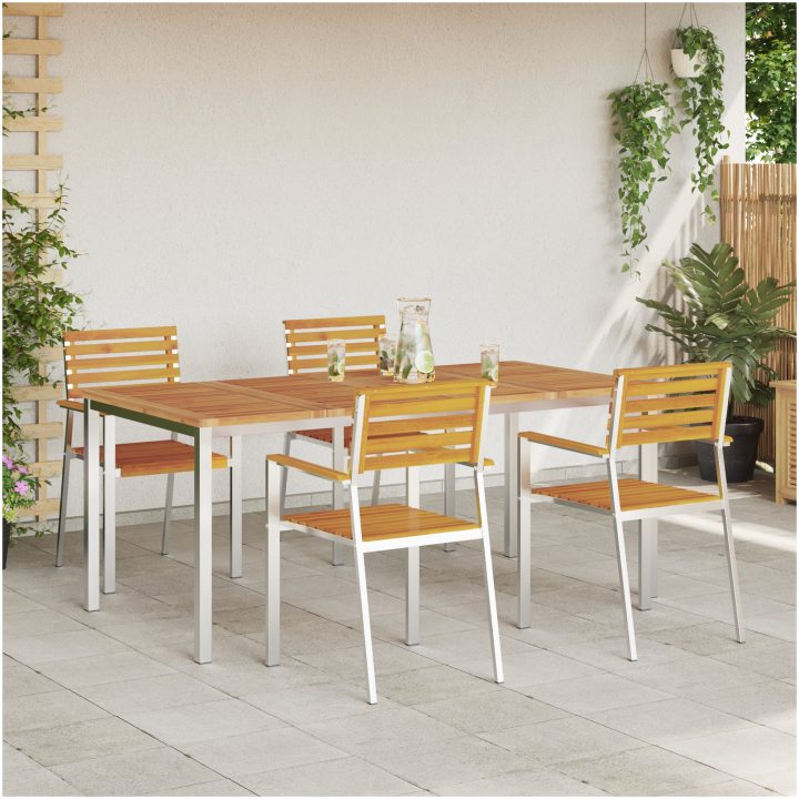 Trädgårds matgrupp 5 pcs Massivt akaciaträ & rostfritt stål vidaXL 180 x 90 x 75 cm – bild 4