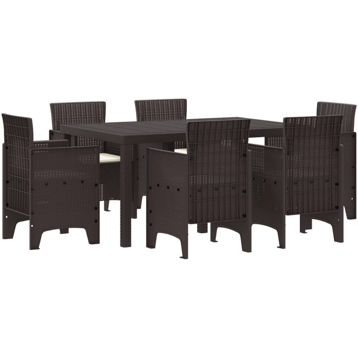 Trädgårds matgrupp 7 pcs Brun PE Rattan vidaXL 150 x 100 x 73 cm – bild 2