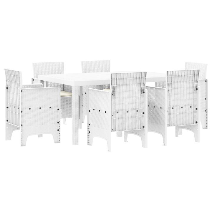 Trädgårds Matgrupp 7 pcs Vit Konstrotting vidaXL 150 x 100 x 73 cm – bild 2