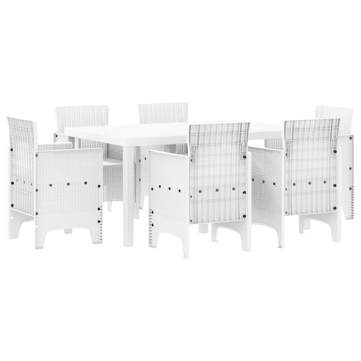 Trädgårds matgrupp 7 pcs Vit Rattan / Polyester vidaXL 150 x 100 x 73 cm – bild 2