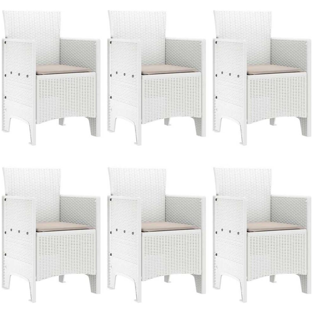 Trädgårds matgrupp 7 pcs Vit Rattan / Polyester vidaXL 150 x 100 x 73 cm – bild 4