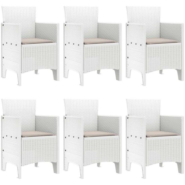 Trädgårds matgrupp 7 pcs Vit Rattan / Polyester vidaXL 150 x 100 x 73 cm – bild 4