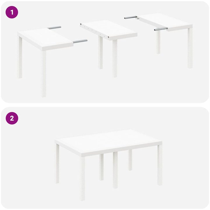 Trädgårds matgrupp 7 pcs Vit Rattan / Polyester vidaXL 150 x 100 x 73 cm – bild 10