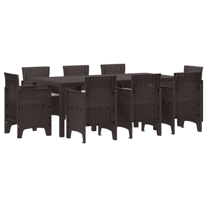 Trädgårds matgrupp 9 pcs Brun Plast vidaXL 200 x 100 x 73 cm – bild 2
