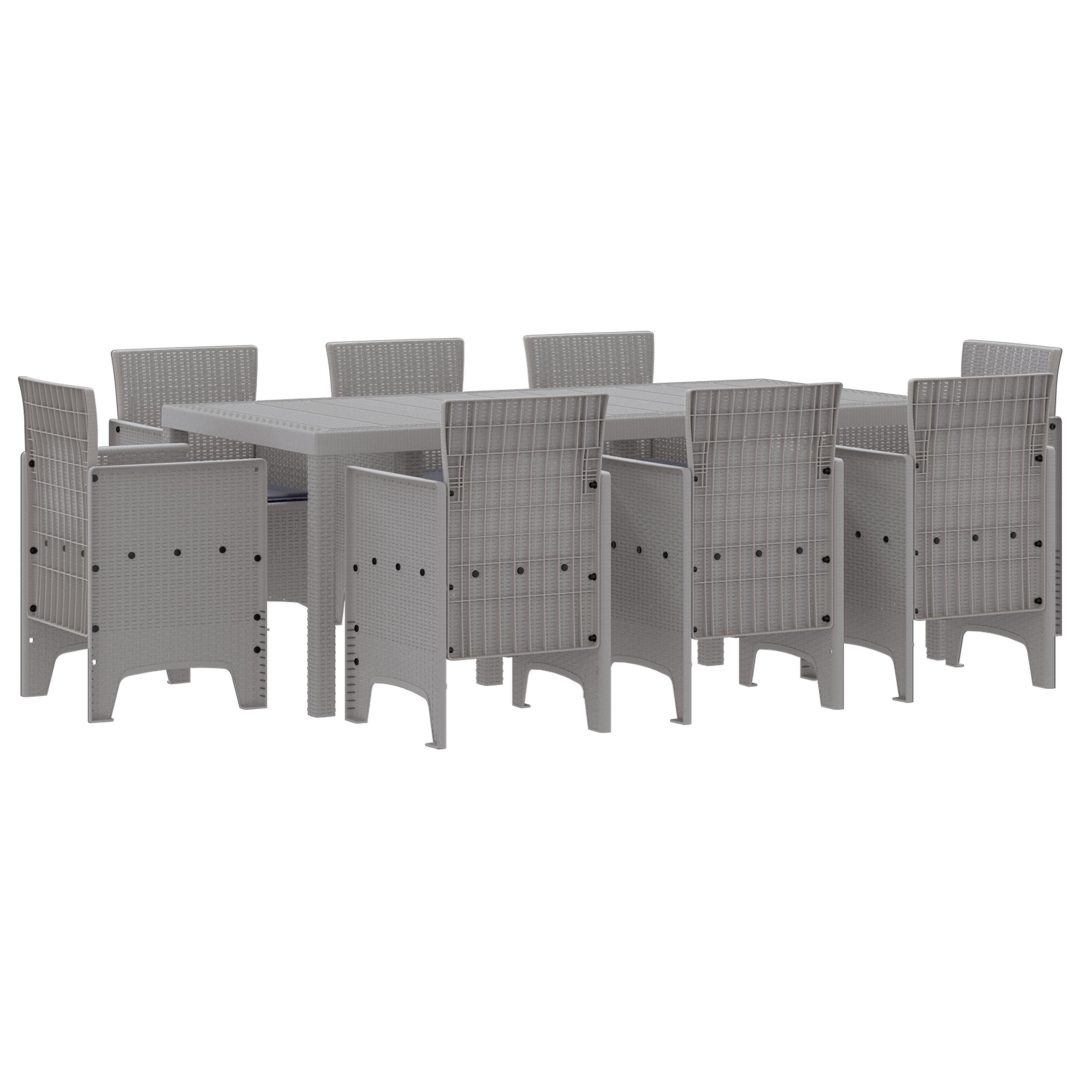 Trädgårds matgrupp 9 pcs Ljusgrå Konstrotting vidaXL 200 x 100 x 73 cm – bild 2