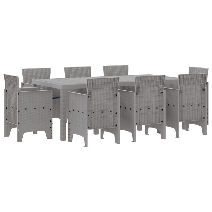 Trädgårds matgrupp 9 pcs Ljusgrå Konstrotting vidaXL 200 x 100 x 73 cm – bild 2