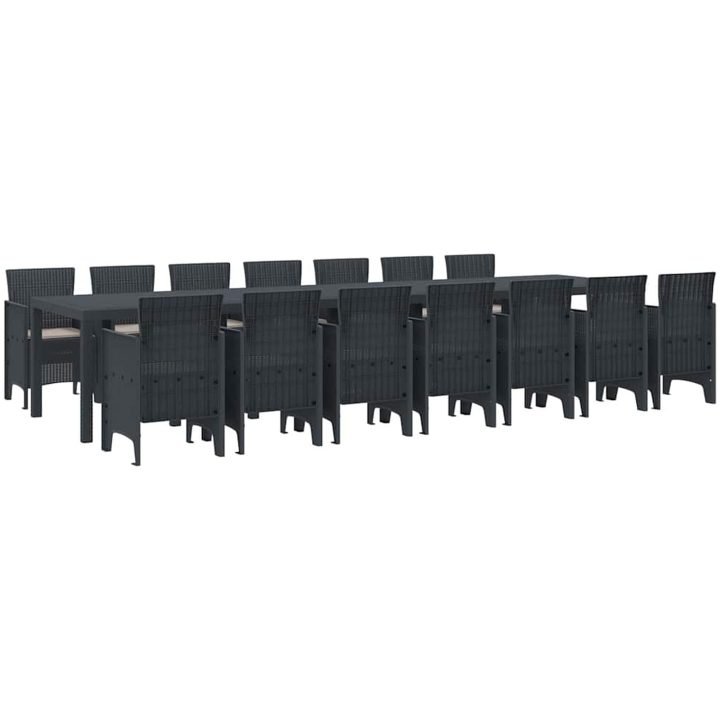 Trädgårds matgrupp med kuddar 15 pcs Antracit Plast Rattan vidaXL Stor – bild 2