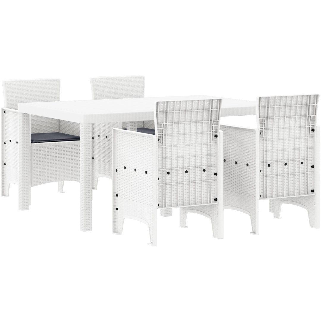 Trädgårds matsals set 5 pcs Vit PE Rattan vidaXL 150 x 100 x 73 cm – bild 2