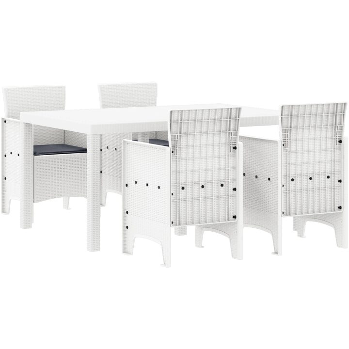 Trädgårds matsals set 5 pcs Vit PE Rattan vidaXL 150 x 100 x 73 cm – bild 2