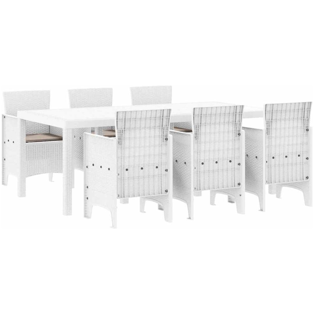 Trädgårds matsalset 7 pcs Vit Konstrotting vidaXL 200 x 100 x 73 cm – bild 2