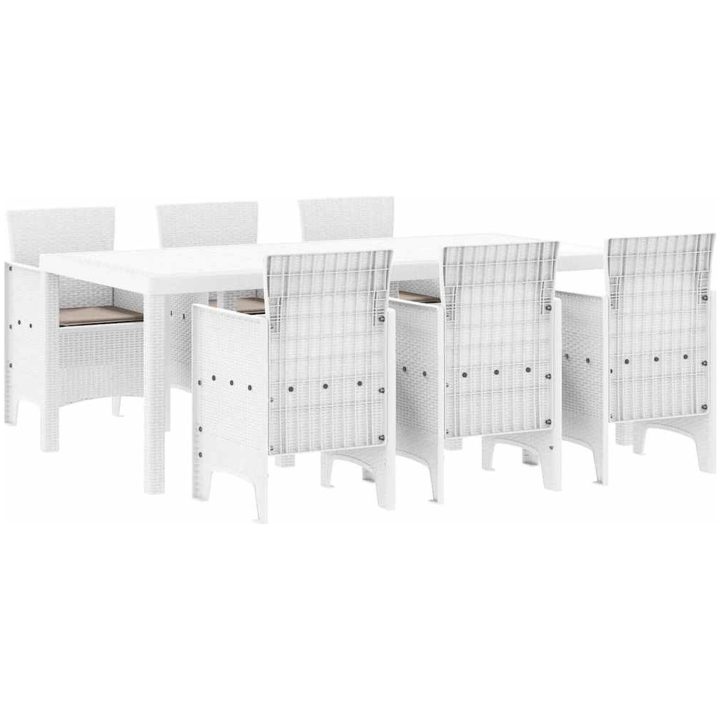 Trädgårds matsalset 7 pcs Vit Konstrotting vidaXL 200 x 100 x 73 cm – bild 2