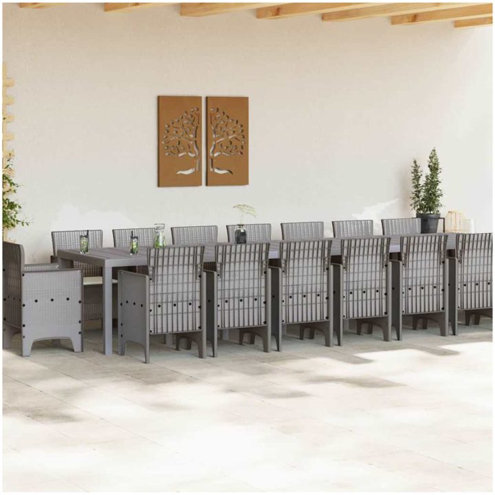 Trädgårds Matsalsset 17 pcs Ljusgrå Rattan / Metall vidaXL Large – bild 3
