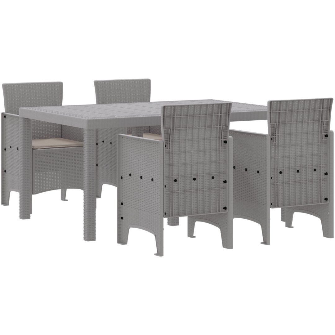 Trädgårds matsalsset 5 pcs Ljusgrå PE Rattan vidaXL 150 x 100 x 73 cm – bild 2
