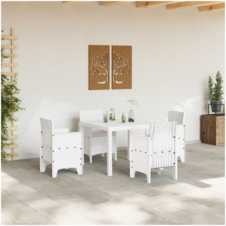 Trädgårds matsalsset 5 pcs Vit Rotting vidaXL 100 x 100 x 73 cm – bild 3
