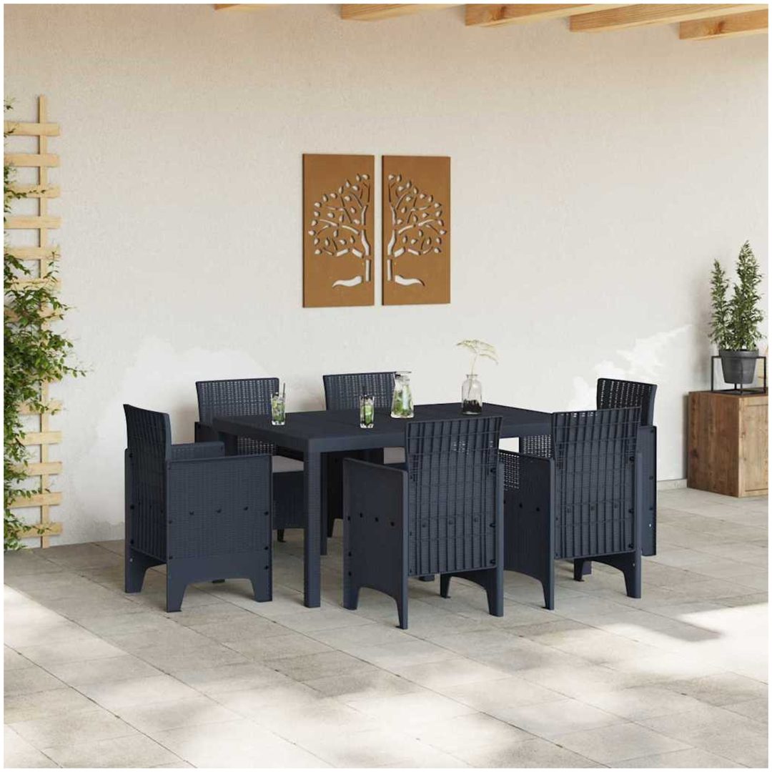 Trädgårds matsalsset 7 pcs Antracit PE Rattan vidaXL 150 x 100 x 73 cm – bild 3