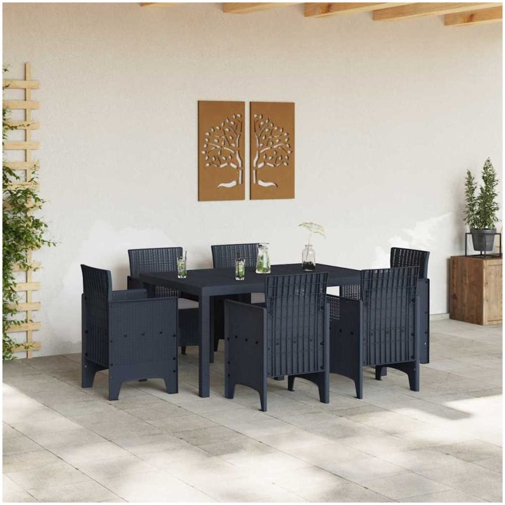 Trädgårds matsalsset 7 pcs Antracit PE Rattan vidaXL 150 x 100 x 73 cm – bild 3