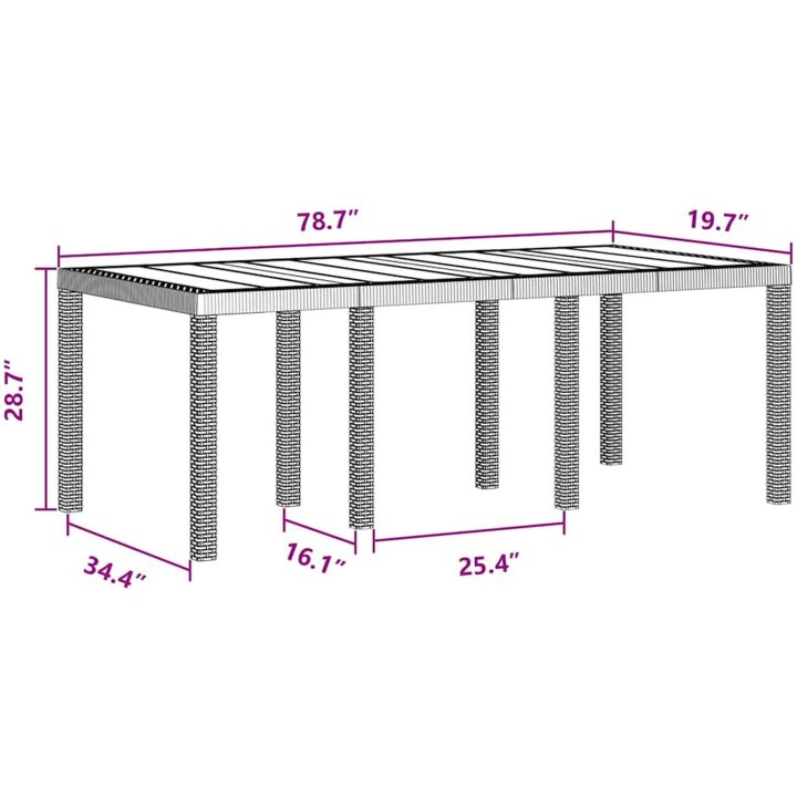 Trädgårds matsalsset 7 pcs Brun Polypropylen vidaXL 200 x 100 x 73 cm – bild 11