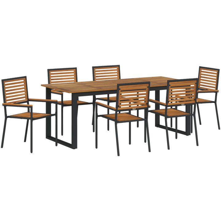 Trädgårds matsalsset 7 pcs Svart Metall, trä vidaXL 200 x 90 x 75 cm – bild 2