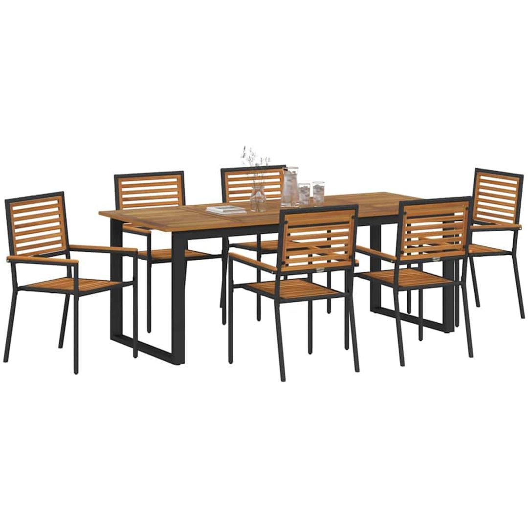 Trädgårds matsalsset 7 pcs Svart Metall, trä vidaXL 200 x 90 x 75 cm – bild 3