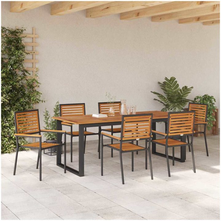 Trädgårds matsalsset 7 pcs Svart Metall, trä vidaXL 200 x 90 x 75 cm – bild 4