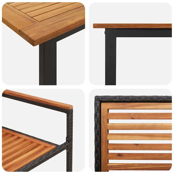 Trädgårds matsalsset 7 pcs Svart Metall, trä vidaXL 200 x 90 x 75 cm – bild 9