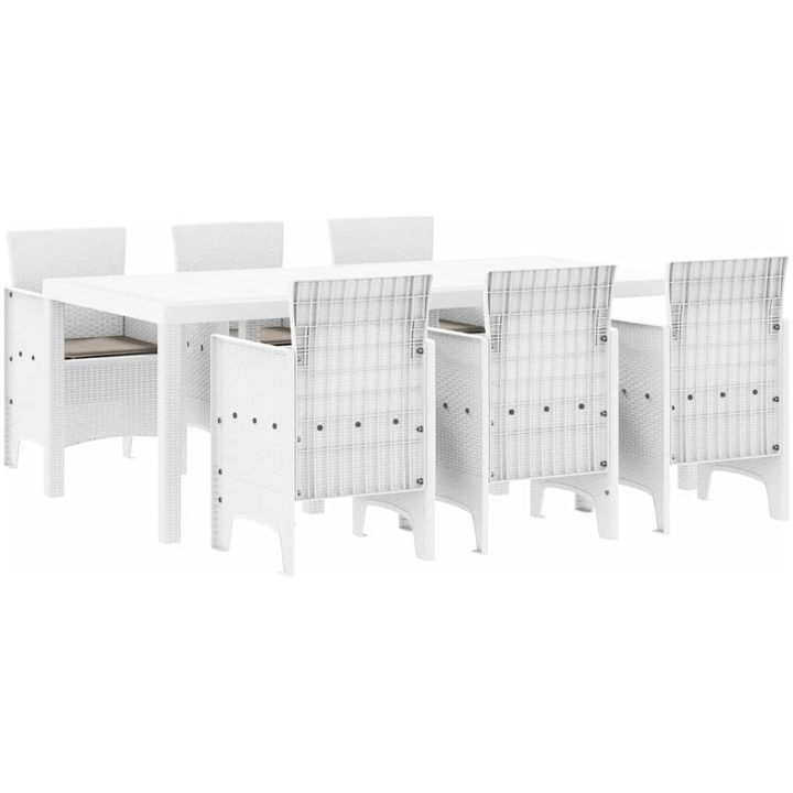 Trädgårds matsalsset 7 pcs Vit Konstrotting vidaXL 200 x 100 x 73 cm – bild 2