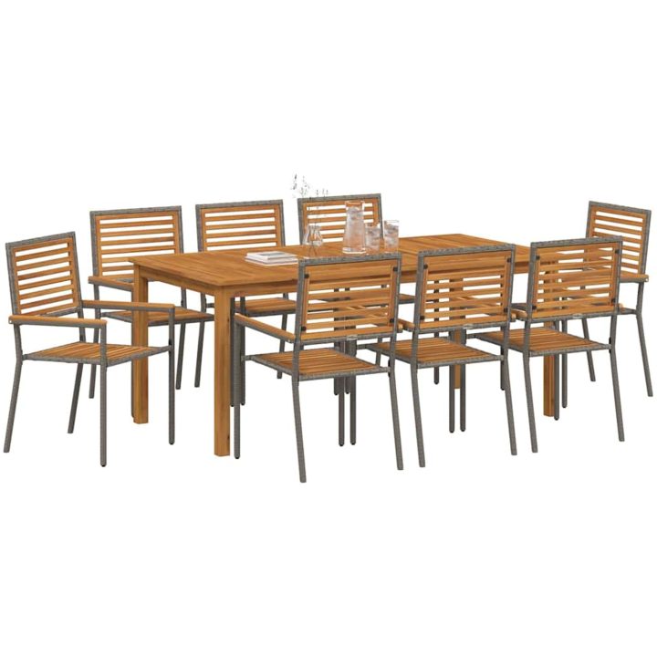 Trädgårds matsalsset 9 pcs Grå Metall, Harts vidaXL 180 x 90 x 75 cm – bild 3