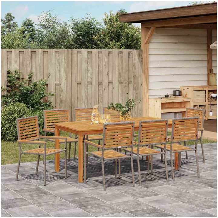 Trädgårds matsalsset 9 pcs Grå Metall, Harts vidaXL 180 x 90 x 75 cm – bild 4