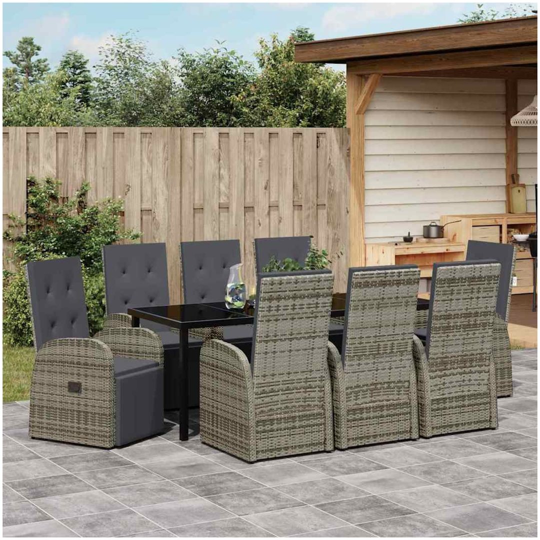 Trädgårds Matsalsset 9 pcs Grå PE rotting vidaXL 200 x 80 x 73 cm – bild 4
