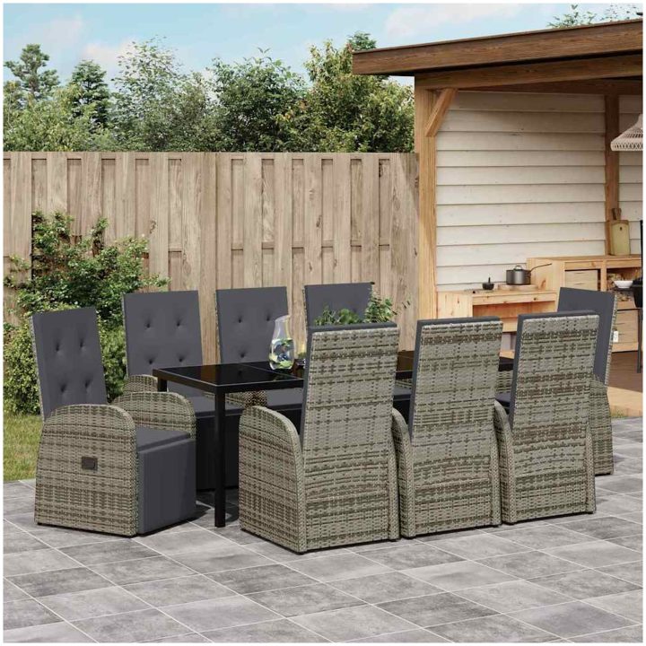 Trädgårds Matsalsset 9 pcs Grå PE rotting vidaXL 200 x 80 x 73 cm – bild 4