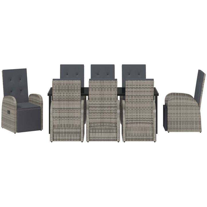 Trädgårds Matsalsset 9 pcs Grå PE rotting vidaXL 200 x 80 x 73 cm – bild 6