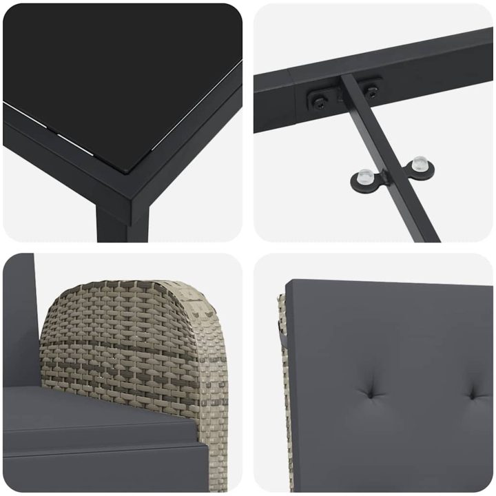 Trädgårds Matsalsset 9 pcs Grå PE rotting vidaXL 200 x 80 x 73 cm – bild 7