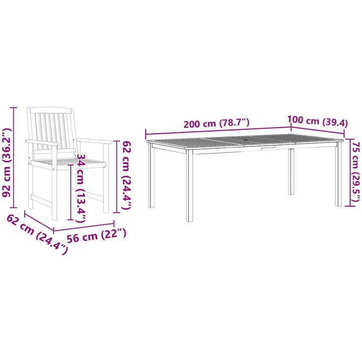 Trädgårds matset 7 pcs Naturligt trä vidaXL 180 x 90 x 75 cm – bild 12
